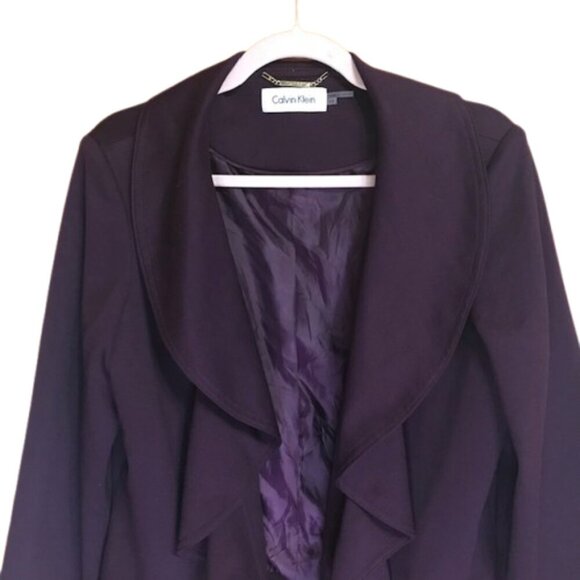 Calvin Klein Women's Open Front Deep Plum Purple Waterfall Blazer Size 12 - Picture 2 of 7